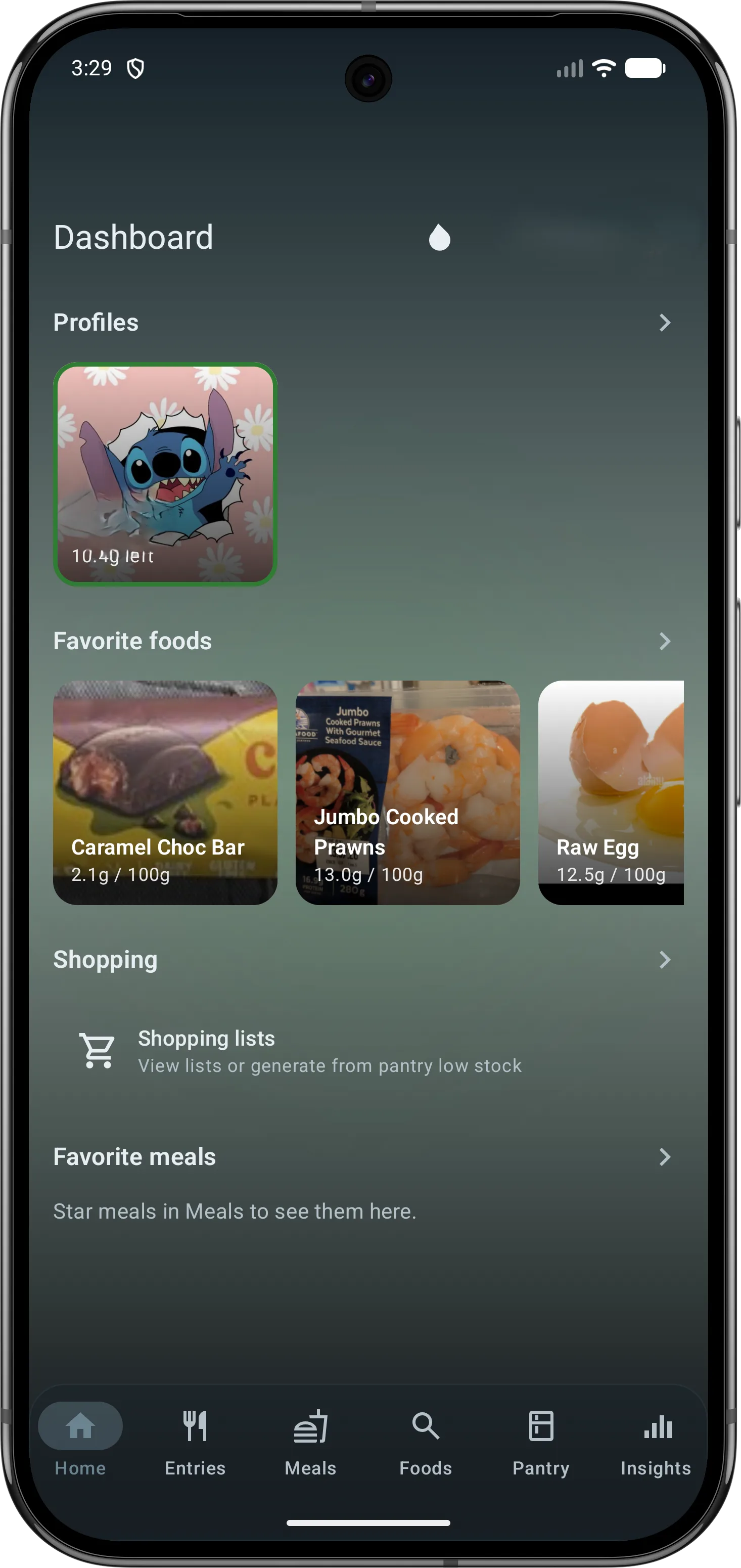Dashboard — remaining protein